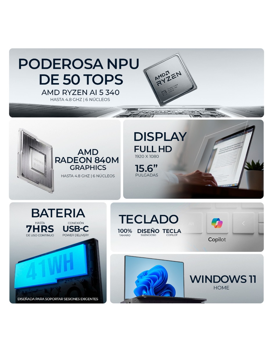 Laptop pantalla tàctil Hp Bn1l0ua#aba 15.6 pulgadas Full Hd Amd Ryzen AI 5 340 Integradas 16 Gb RAM 512 Gb Ssd