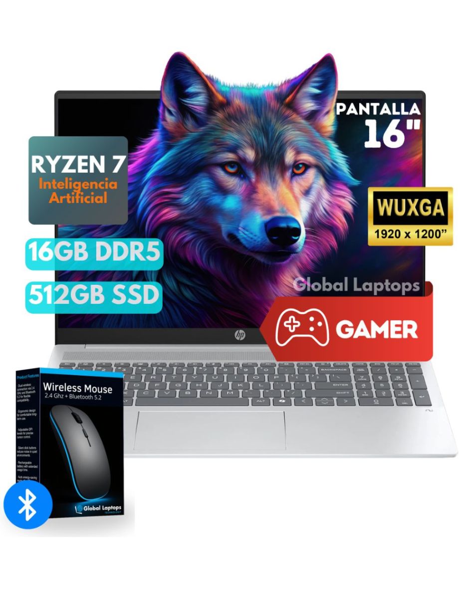 Laptop Hp 16 pulgadas WUXGA AMD Ryzen AI 7 350 AMD Radeon Graphics 16 GB RAM 512 GB SSD