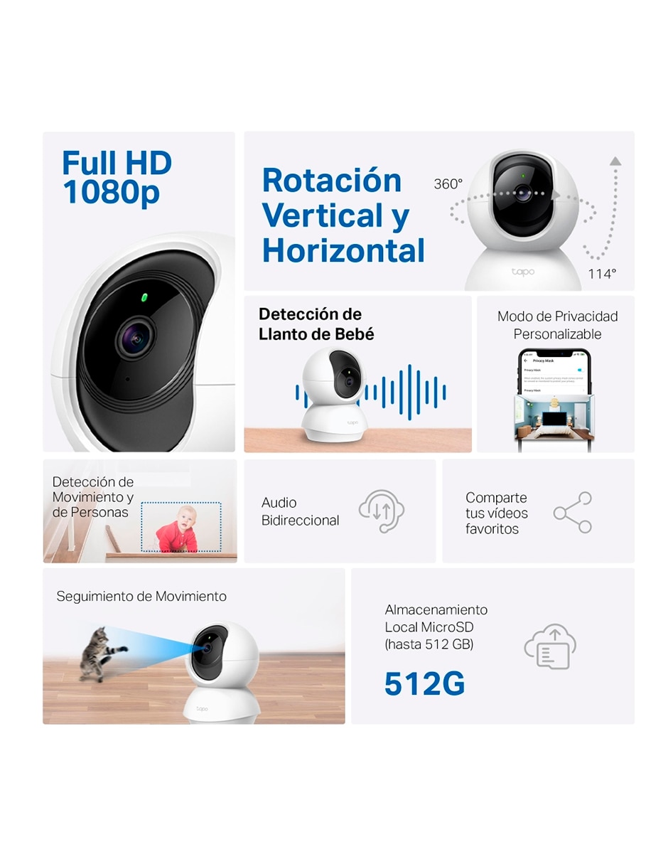Cámara individual de seguridad Tapo C200 Inalámbrica Full HD 360° para Interior 4