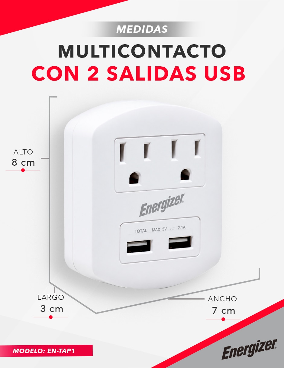 Multicontacto de 2 salidas y 2 puertos USB 9