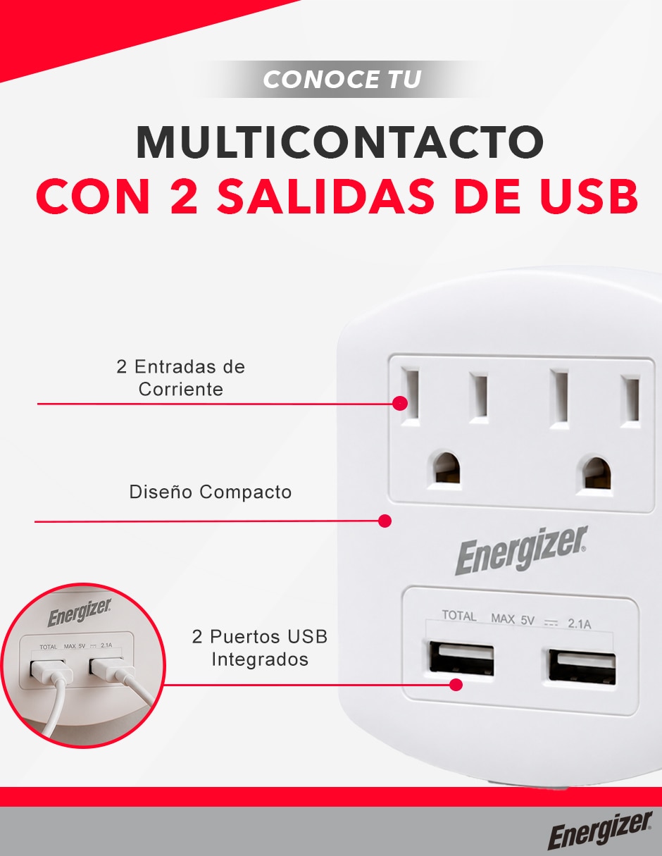 Multicontacto de 2 salidas y 2 puertos USB 2