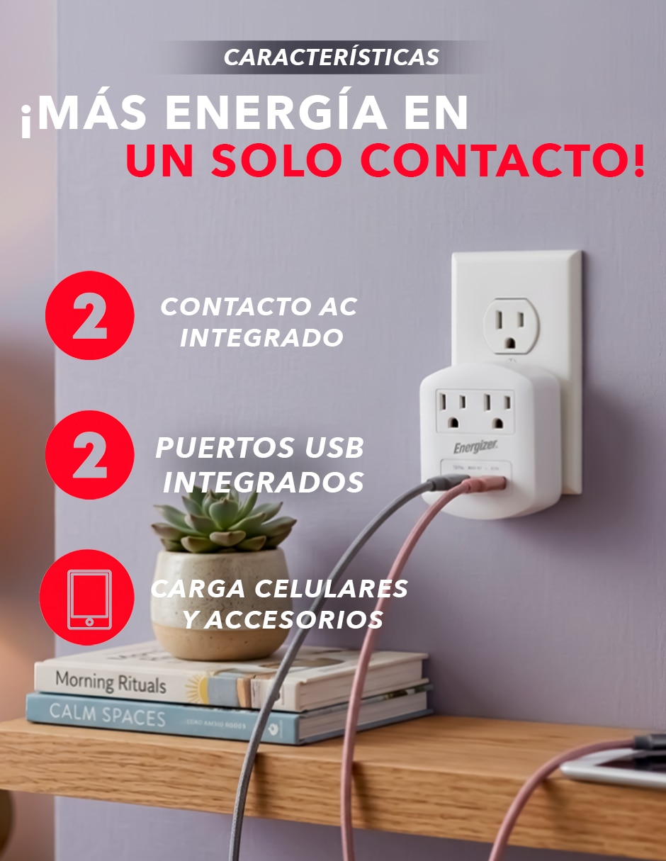 Multicontacto de 2 salidas y 2 puertos USB 5
