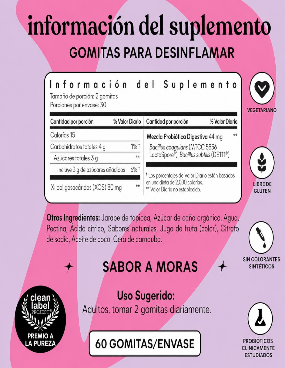 Debloat Gomitas para la salud digestiva e intestinal Lemme con Probióticos sabor mora de 60 gomas 2