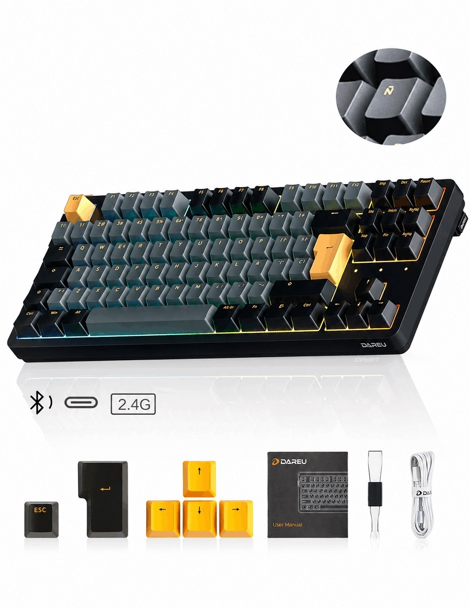 Teclado gamer Bluetooth ASERTY español con interruptor táctiles (Brown Clear)