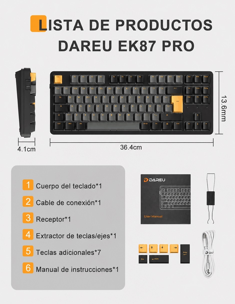 Teclado gamer Bluetooth ASERTY español con interruptor táctiles (Brown Clear) 10