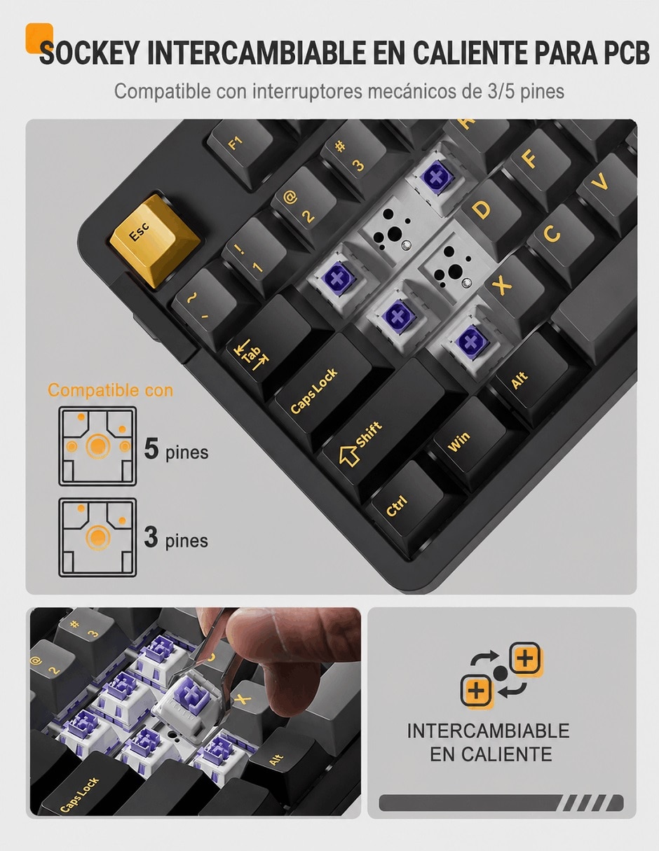 Teclado gamer Bluetooth ASERTY español con interruptor táctiles (Brown Clear) 3