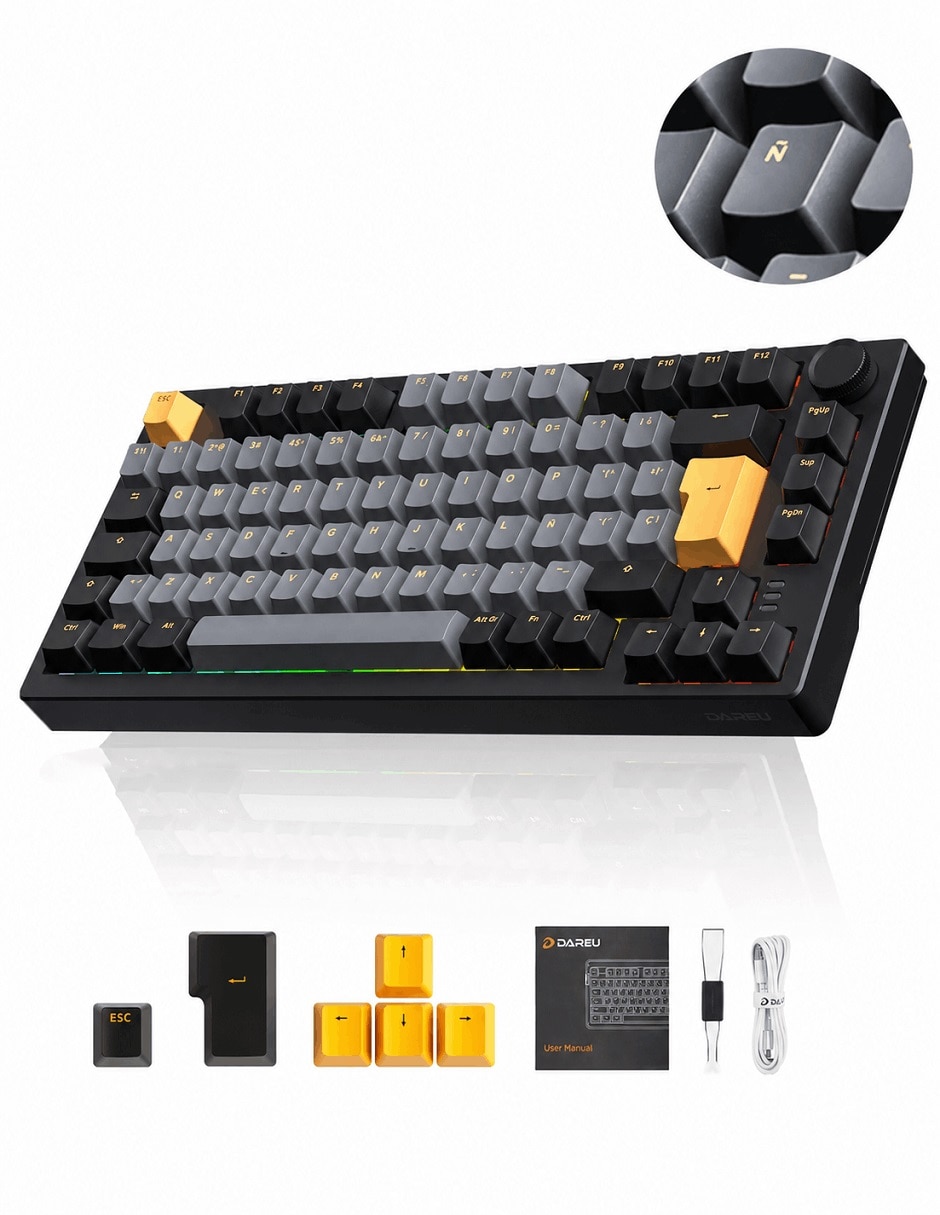 Teclado gamer Bluetooth retroiluminado español con interruptor táctiles (Brown Clear) Teclado gamer Bluetooth retroiluminado español con interruptor táctiles (Brown Clear)