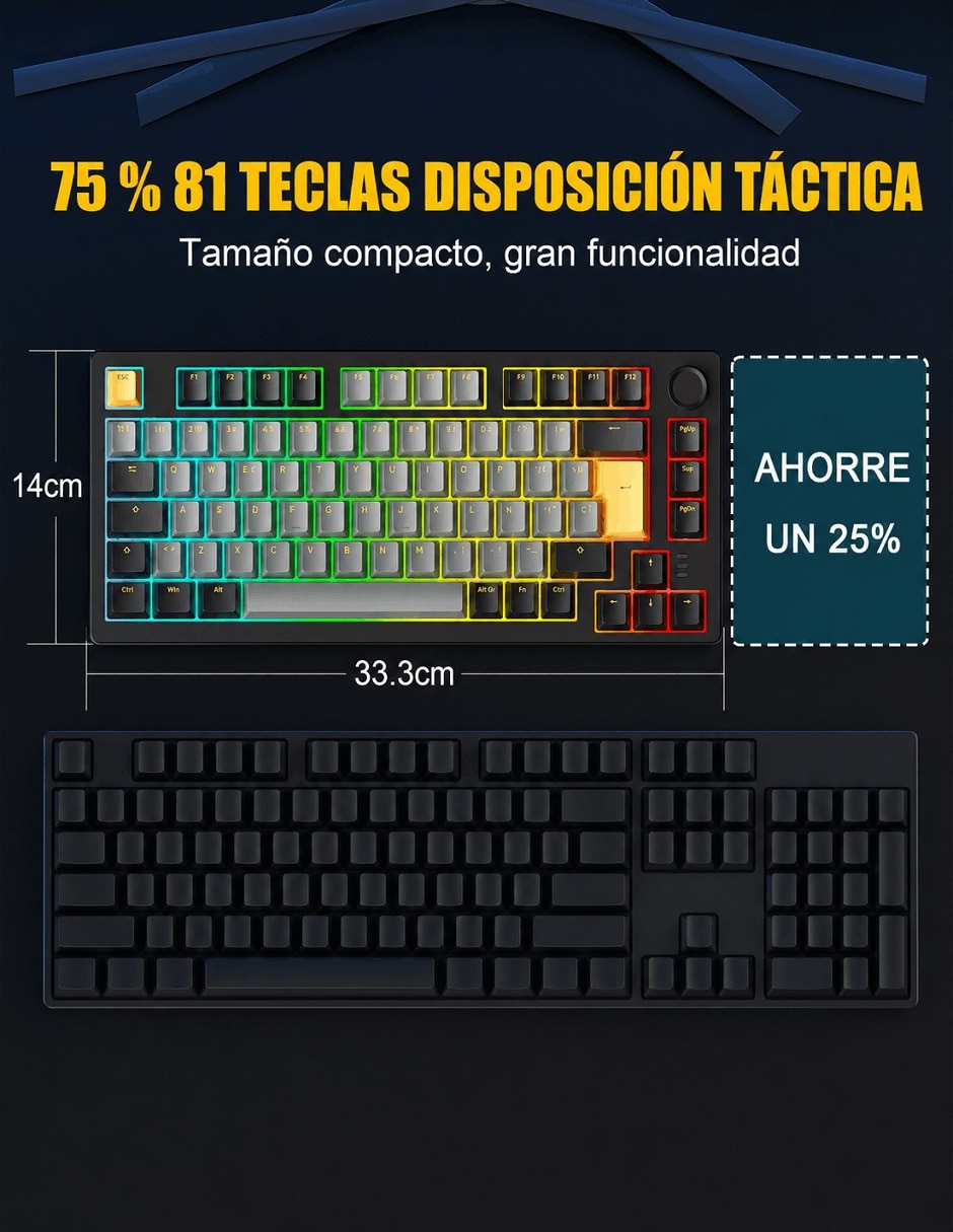 Teclado gamer Bluetooth retroiluminado español con interruptor táctiles (Brown Clear) 10