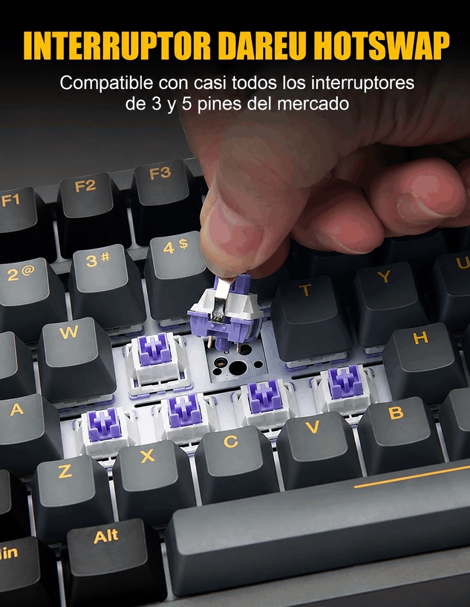 Teclado gamer Bluetooth retroiluminado español con interruptor táctiles (Brown Clear) 4