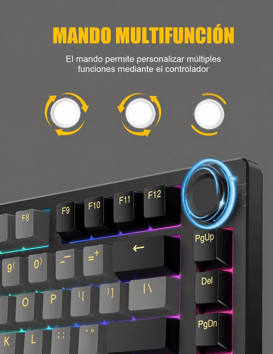 Teclado gamer Bluetooth retroiluminado español con interruptor táctiles (Brown Clear) 6