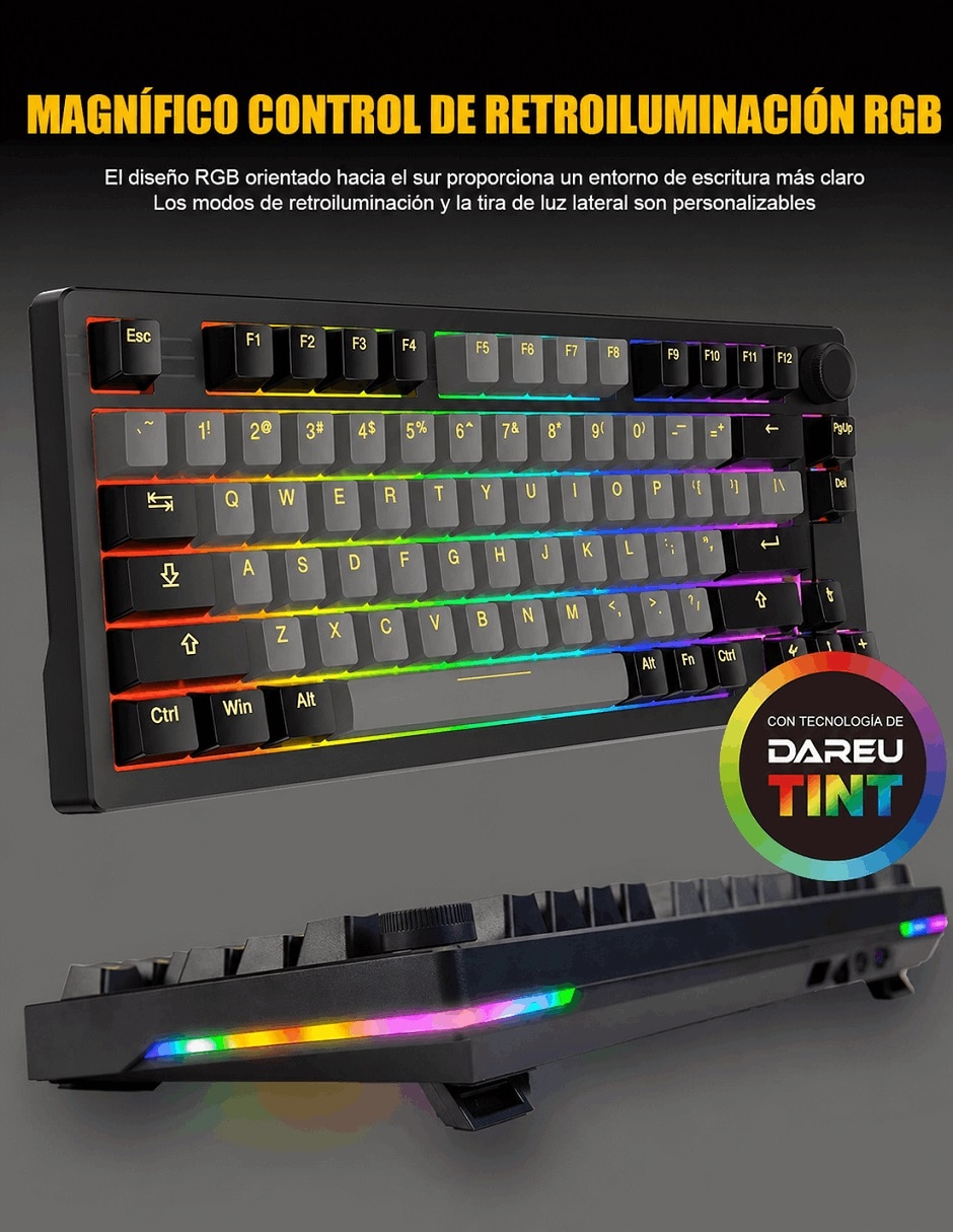 Teclado gamer Bluetooth retroiluminado español con interruptor táctiles (Brown Clear) 9