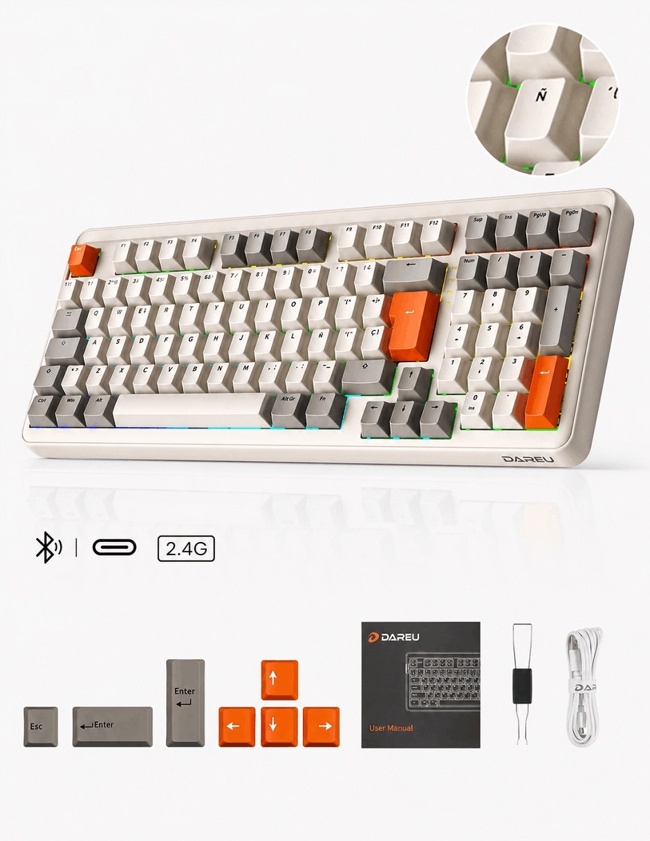 Teclado gamer Bluetooth ASERTY español con interruptor táctiles (Brown Clear)