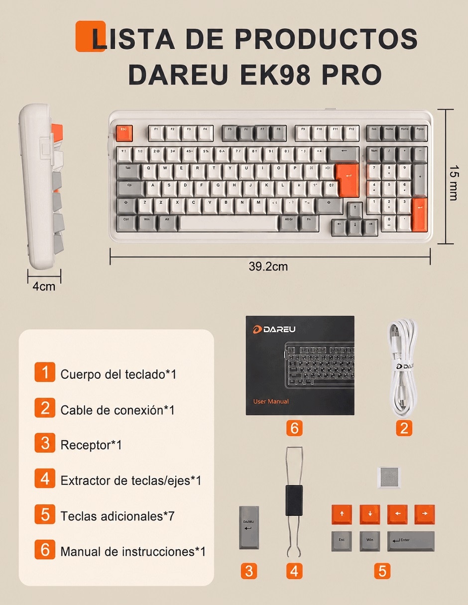 Teclado gamer Bluetooth ASERTY español con interruptor táctiles (Brown Clear) 8