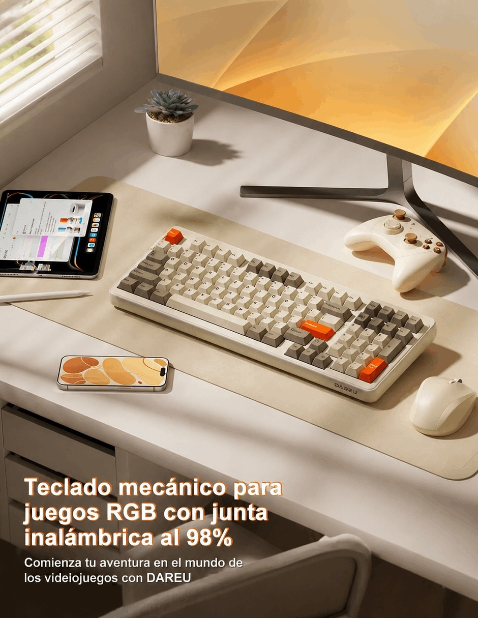 Teclado gamer Bluetooth ASERTY español con interruptor táctiles (Brown Clear) 6