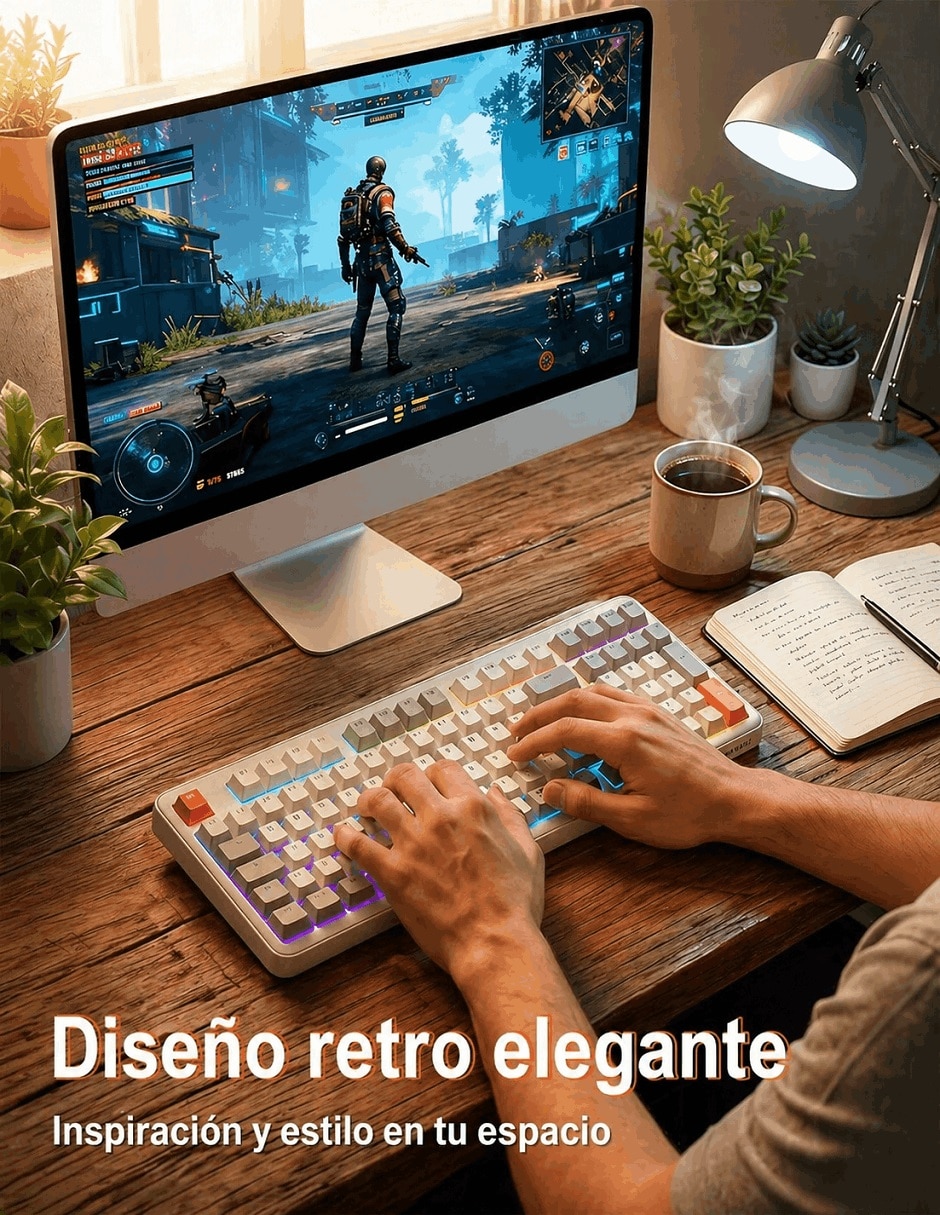Teclado gamer Bluetooth ASERTY español con interruptor táctiles (Brown Clear) 7