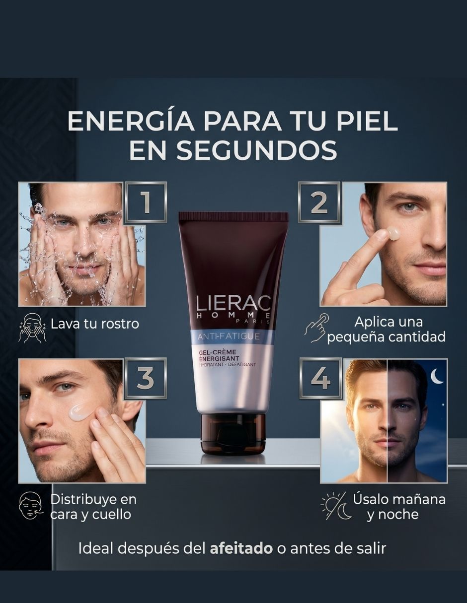 Gel para rostro revitalizante antifatiga para hombre Lierac