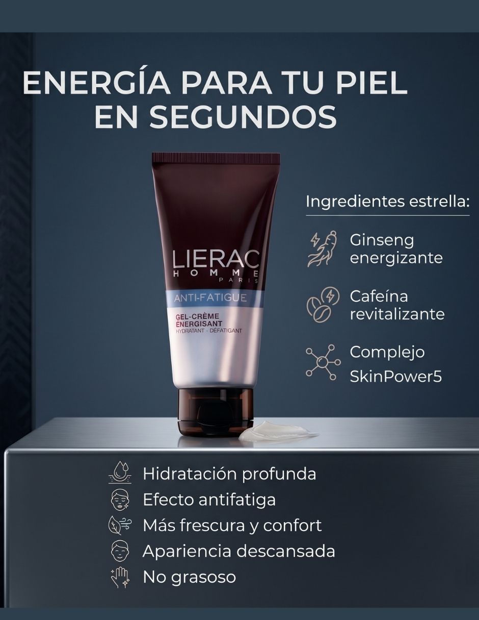 Gel para rostro revitalizante antifatiga para hombre Lierac