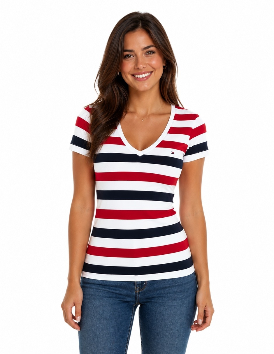 Playera manga corta cuello v para mujer