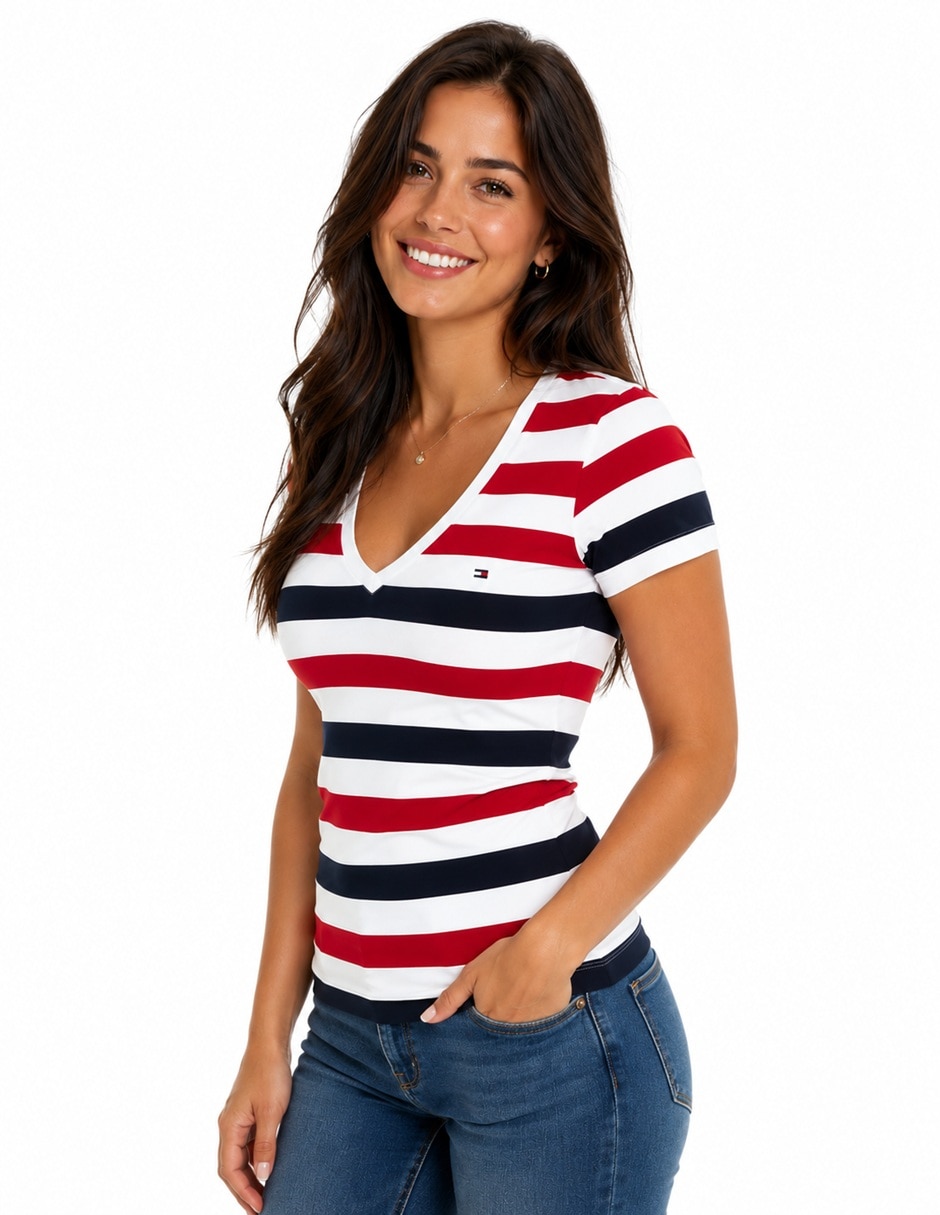 Playera manga corta cuello v para mujer 3