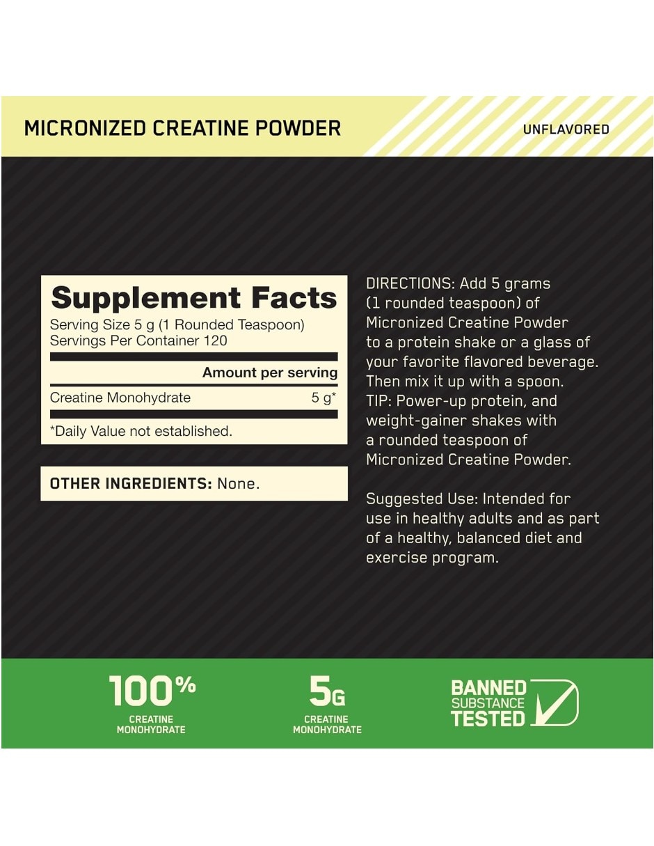 Creatina monohidratada Optimum Nutrition de 600 gr