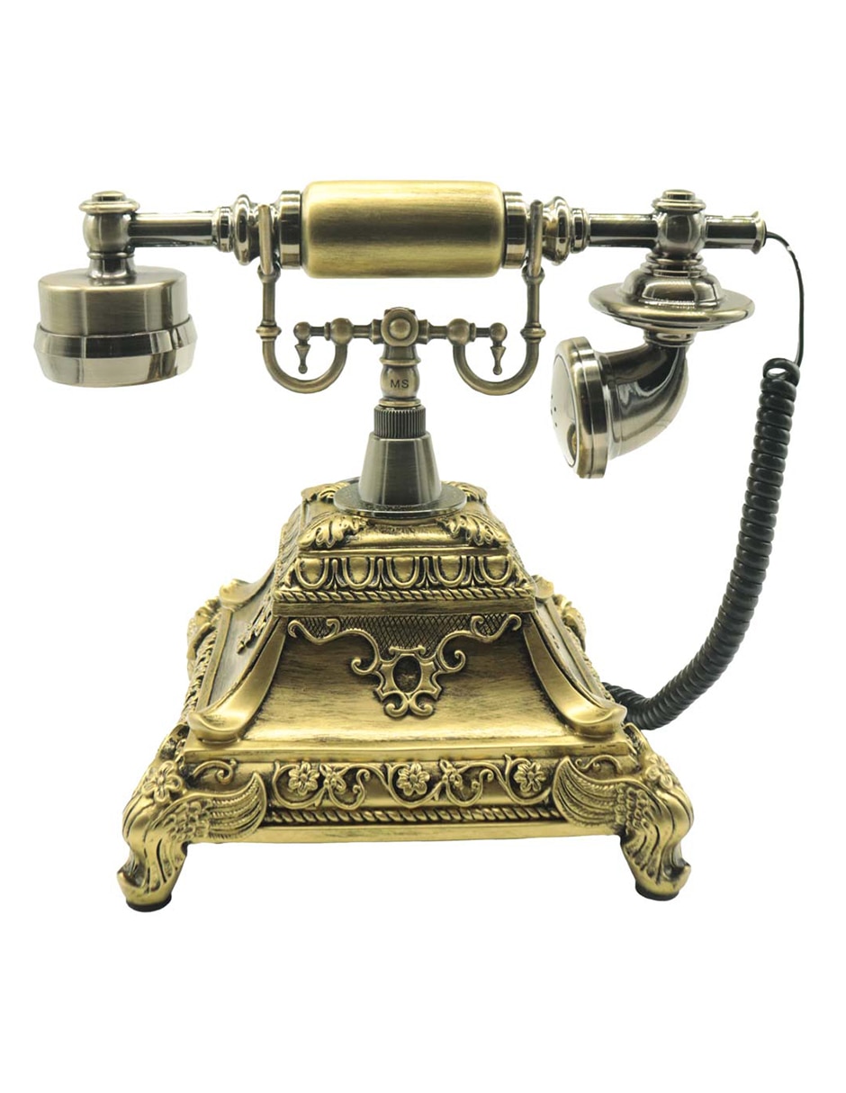 Teléfono 1 auricular Generica Vintage Color Dorado de disco base cuadrada