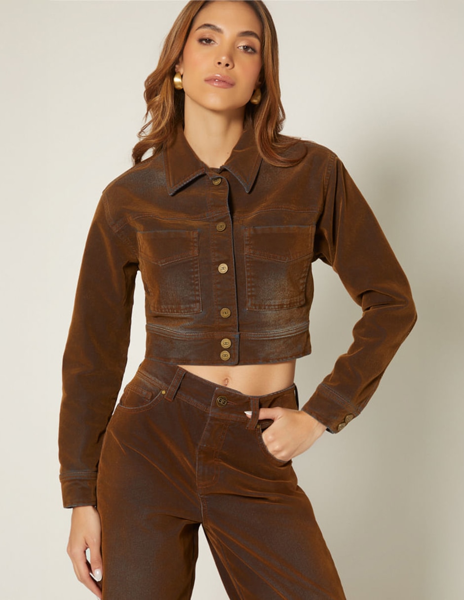 Chamarra studio f velvet chocolate para mujer