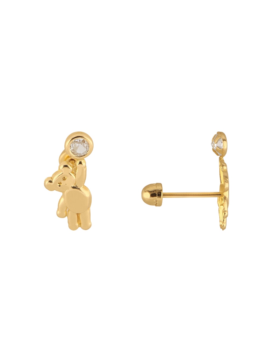 Broqueles de oso Dinasti de oro amarillo 10 k con acabado liso zirconia