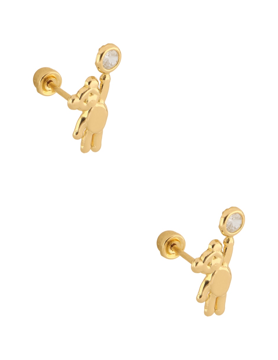 Broqueles de oso Dinasti de oro amarillo 10 k con acabado liso zirconia