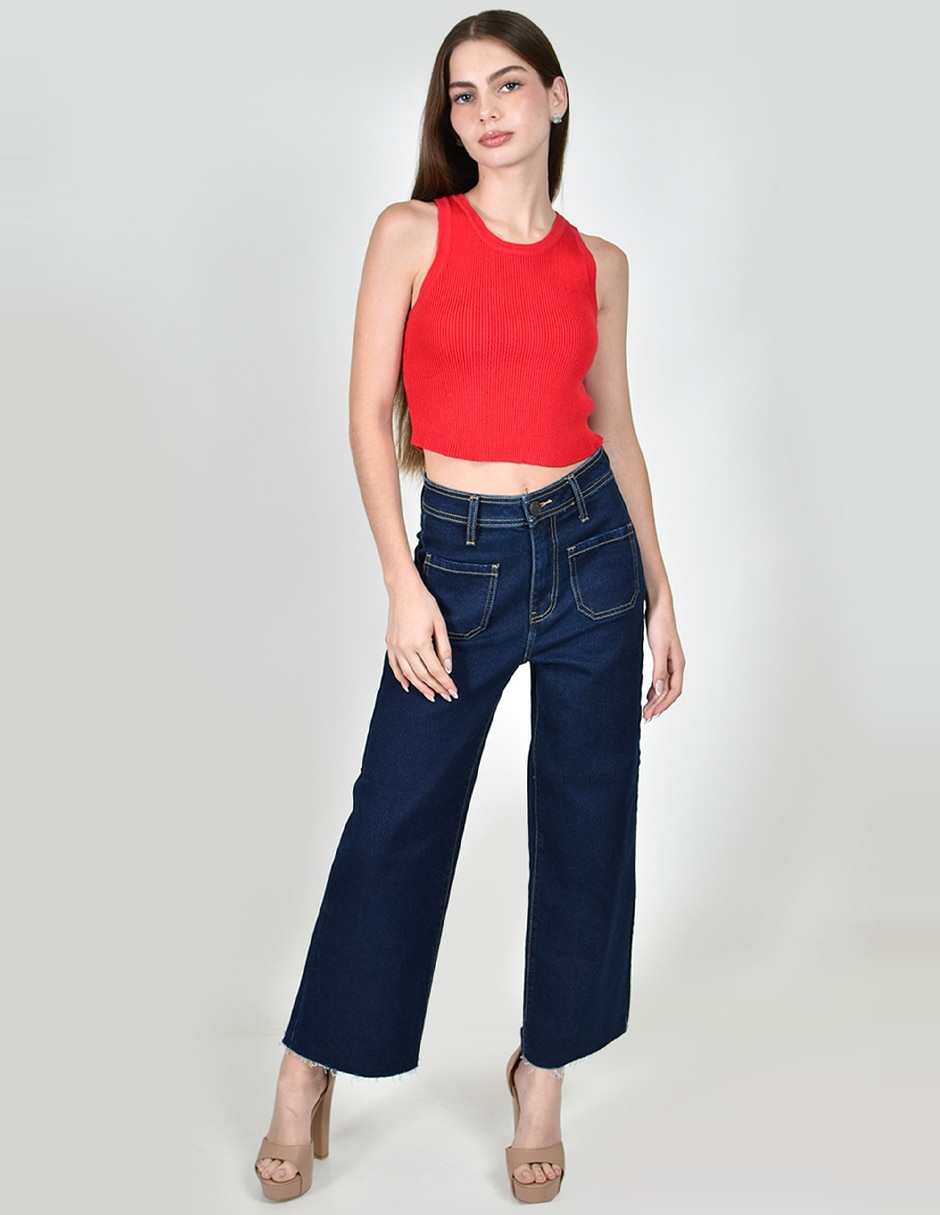 Jeans coulotte wide leg cintura alta roman fashion para mujer