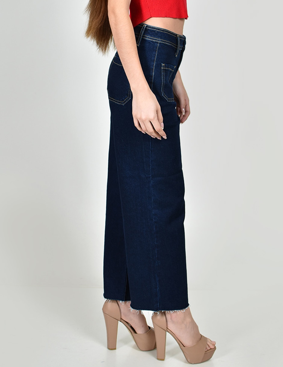 Jeans coulotte wide leg cintura alta roman fashion para mujer