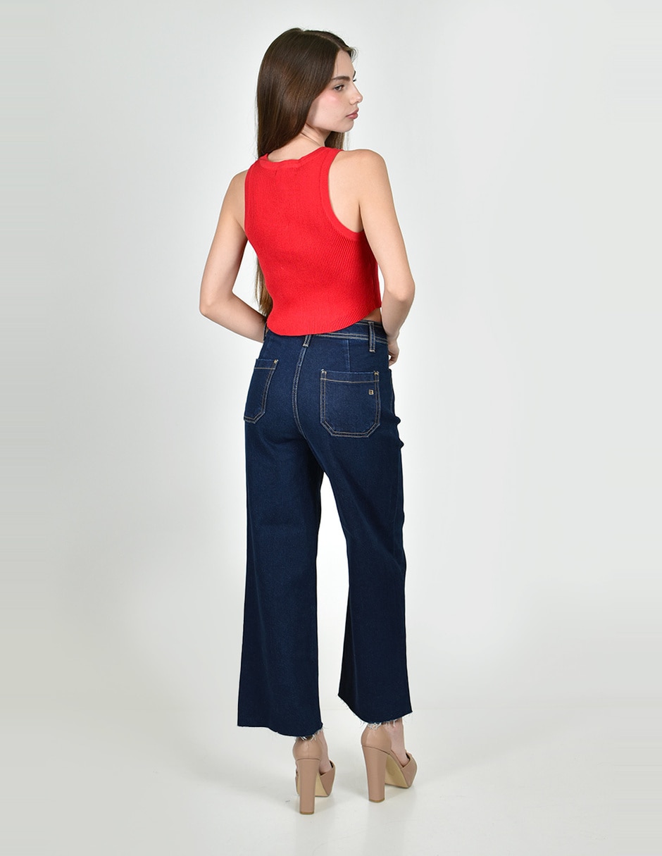 Jeans coulotte wide leg cintura alta roman fashion para mujer