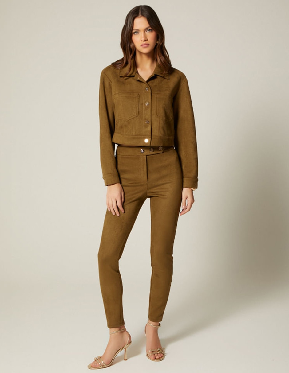 Chamarra casual studio f winter suede para mujer