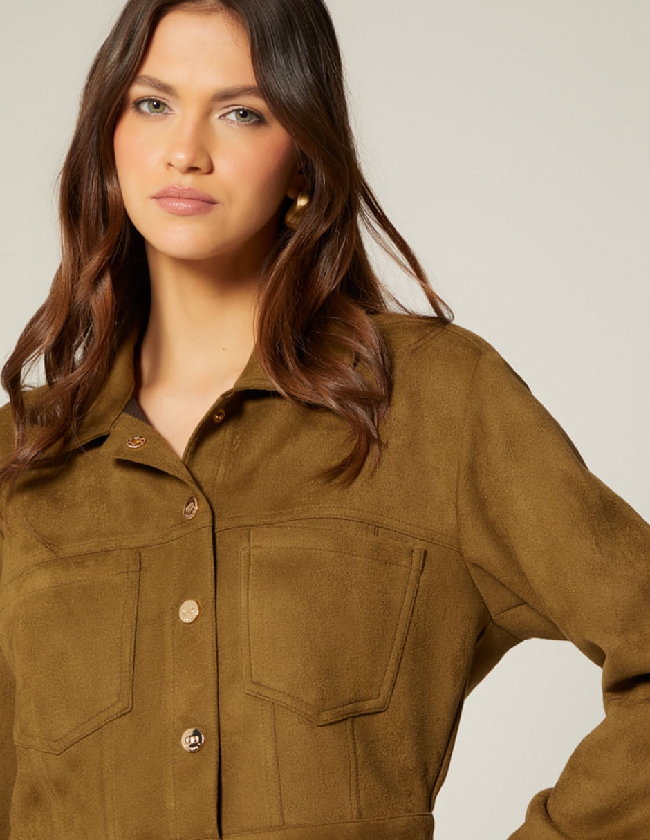 Chamarra casual studio f winter suede para mujer