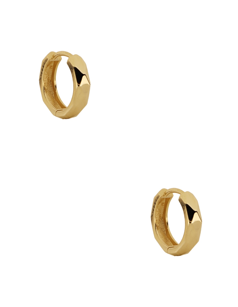 Aretes huggies de oro amarillo 10 k con acabado diamantado 3