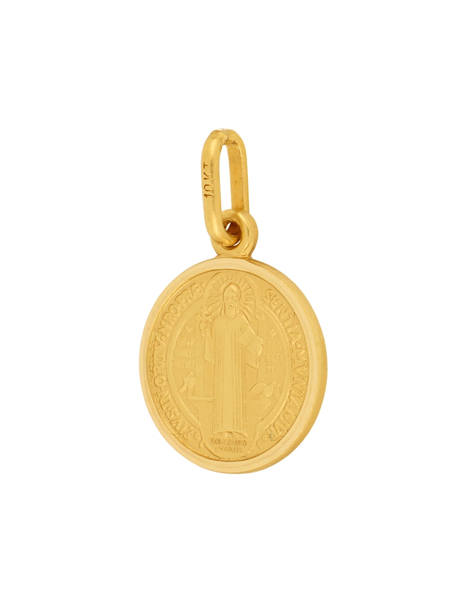 Medalla redonda San Benito de oro amarillo 10 k 2