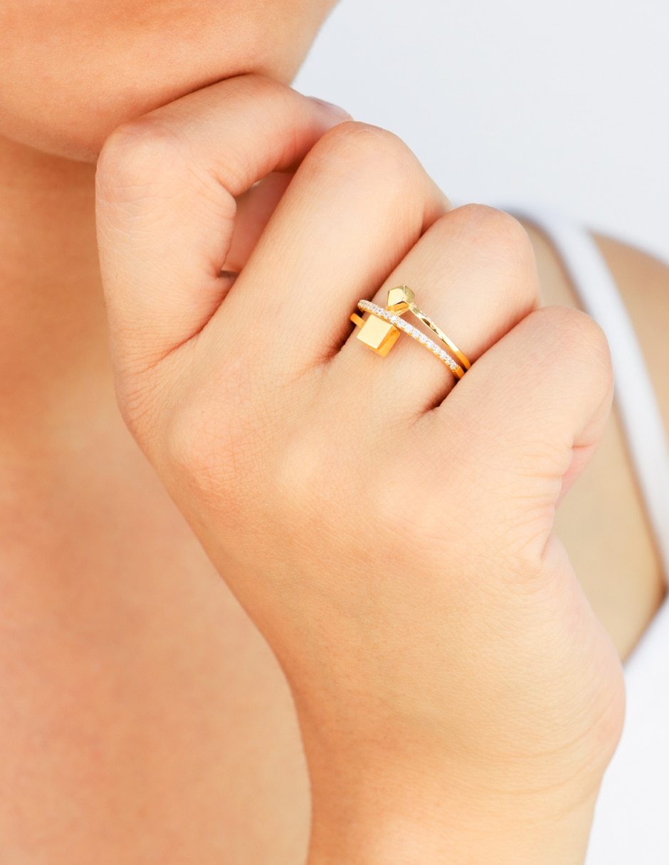 Anillo de asimétrica 14 k de oro amarillo zirconia 4