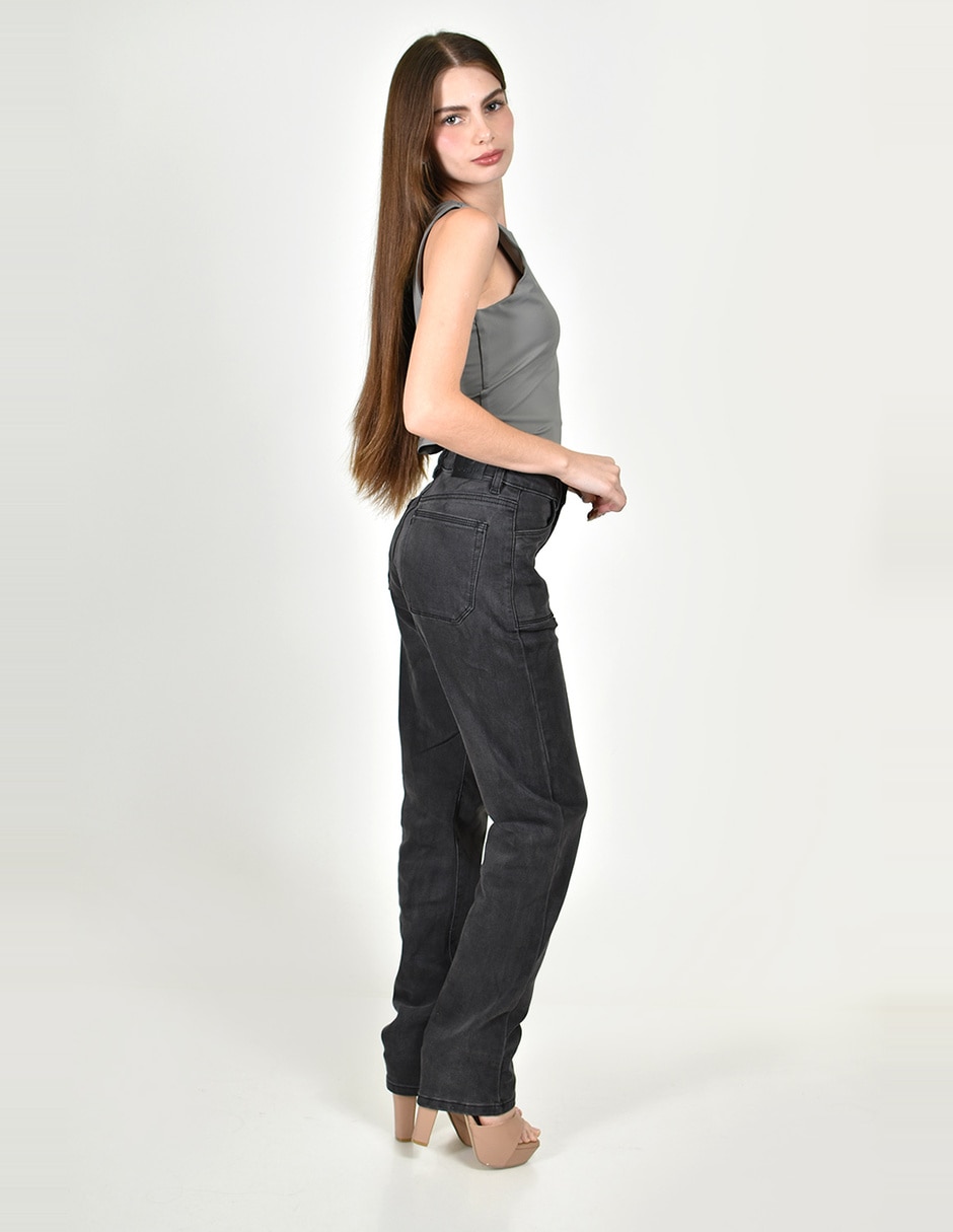 Jeans regular straight cintura alta roman fashion para mujer