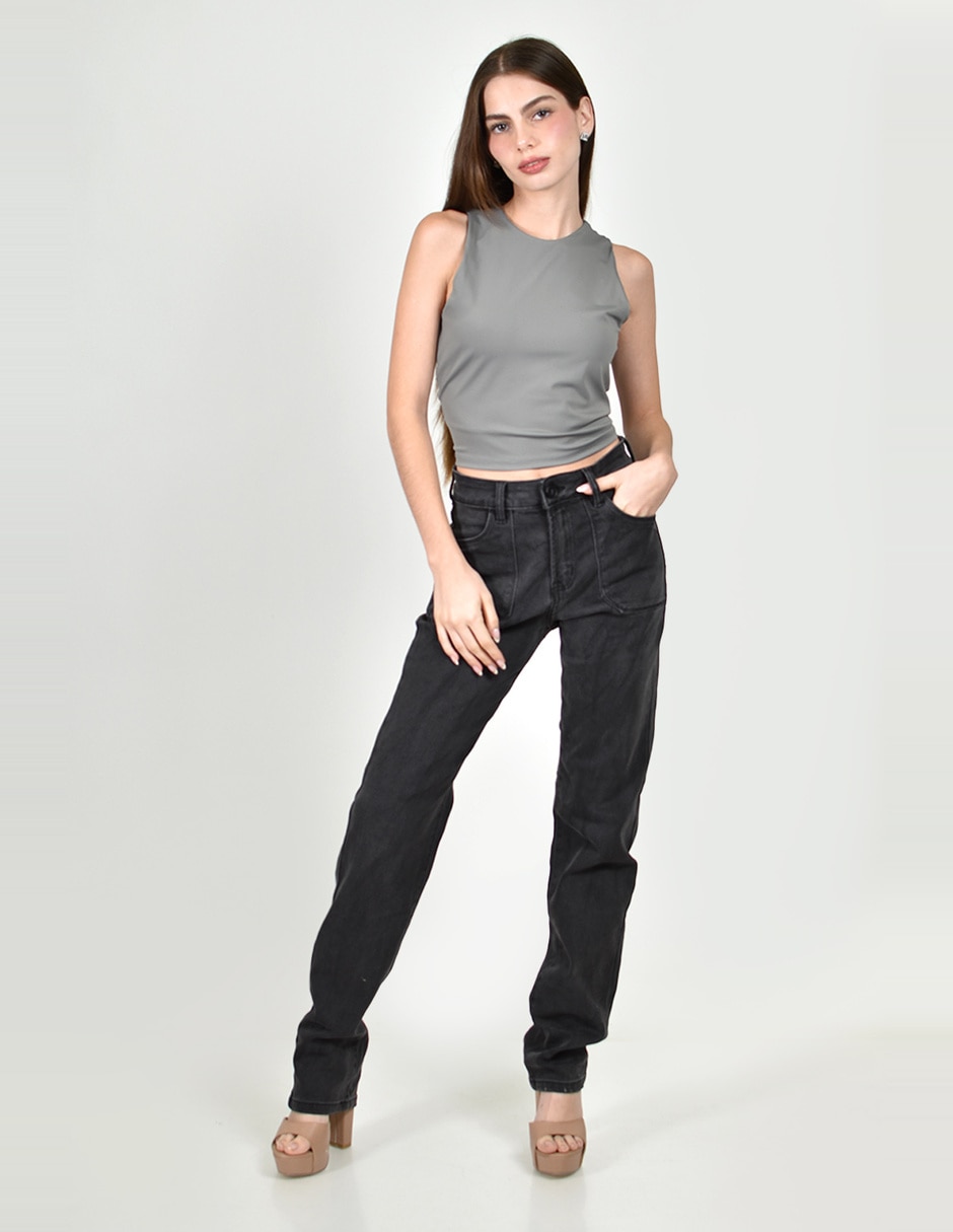Jeans regular straight cintura alta roman fashion para mujer