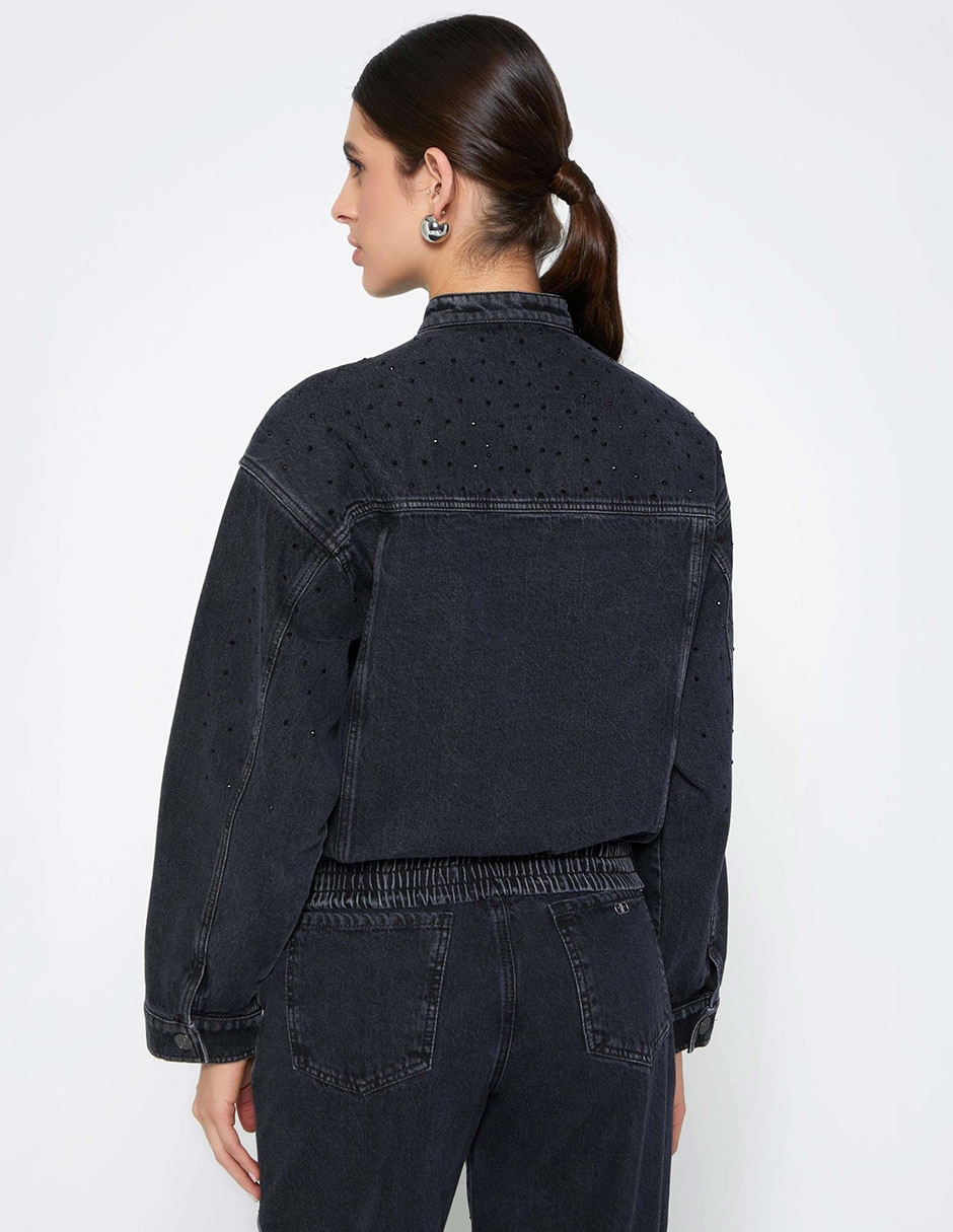 Chamarra bomber studio f black hot fix de algodón para mujer