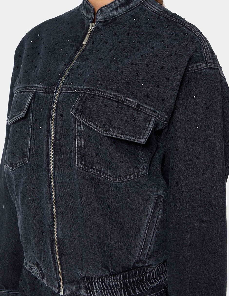 Chamarra bomber studio f black hot fix de algodón para mujer