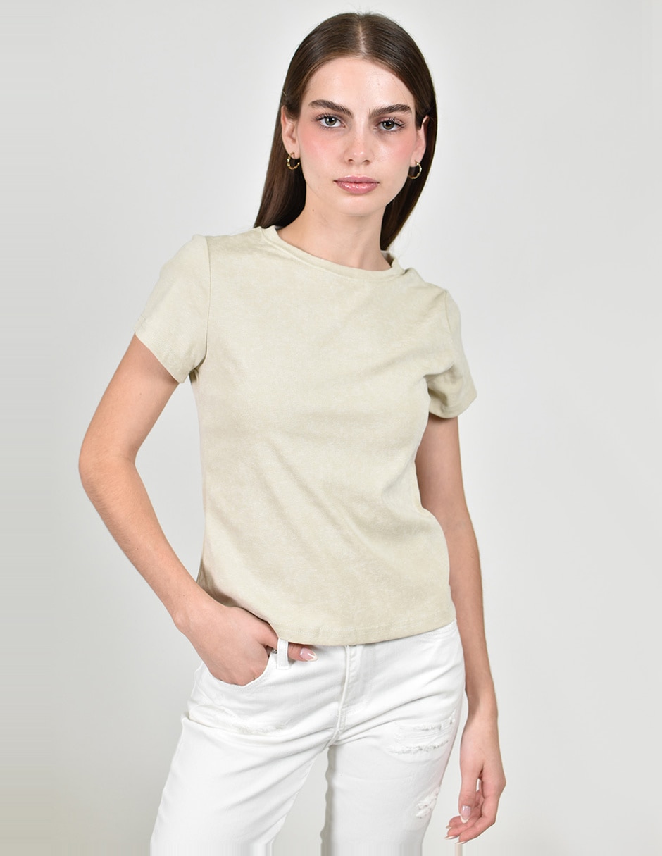 Playera manga corta roman fashion cuello redondo para mujer