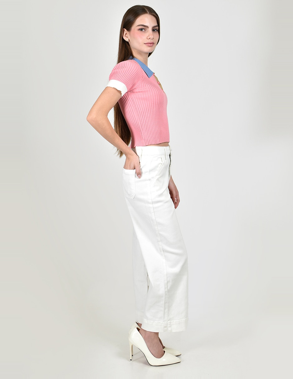 Jeans regular wide leg cintura alta roman fashion para mujer