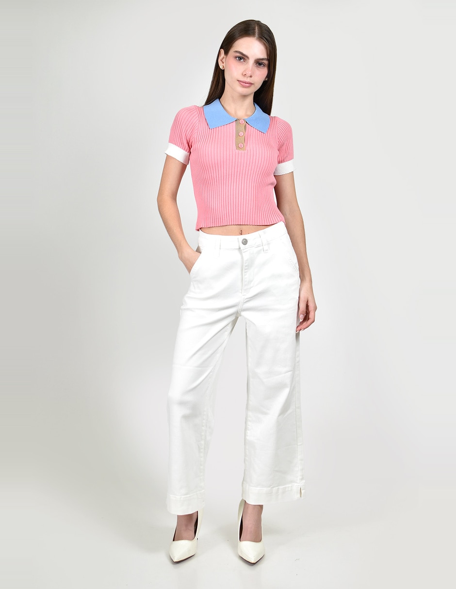 Jeans regular wide leg cintura alta roman fashion para mujer