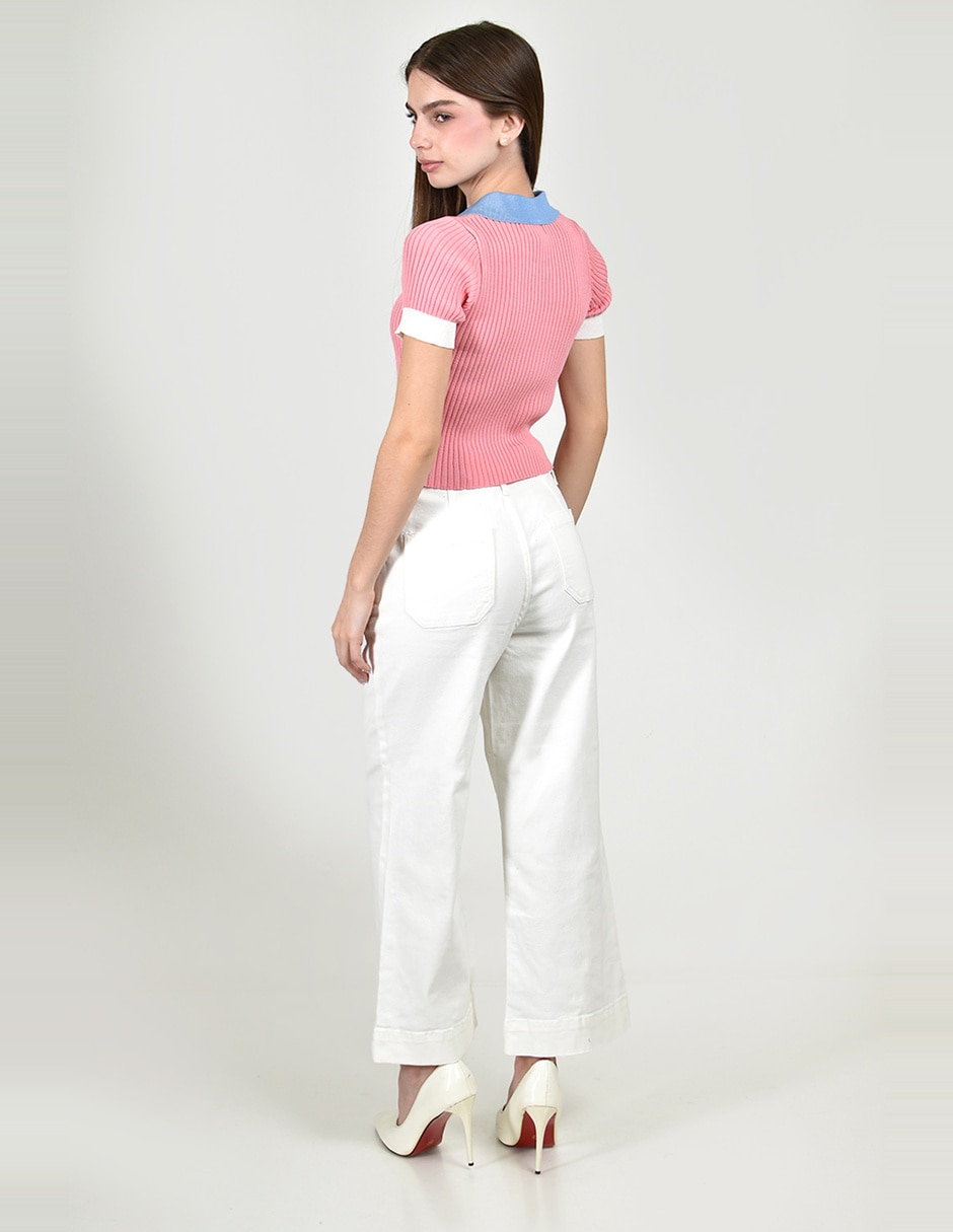 Jeans regular wide leg cintura alta roman fashion para mujer