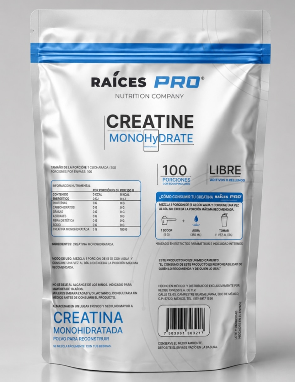 Creatina Monohidratada Raíces Pro de 500 g
