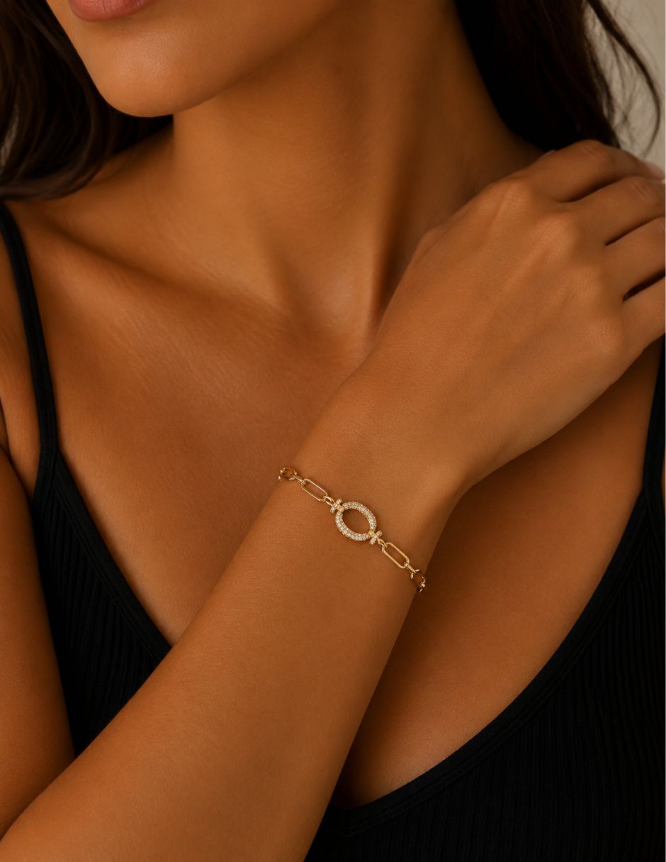 Pulsera de oro laminado con Zirconia cúbica 14 k acabado brillante 8