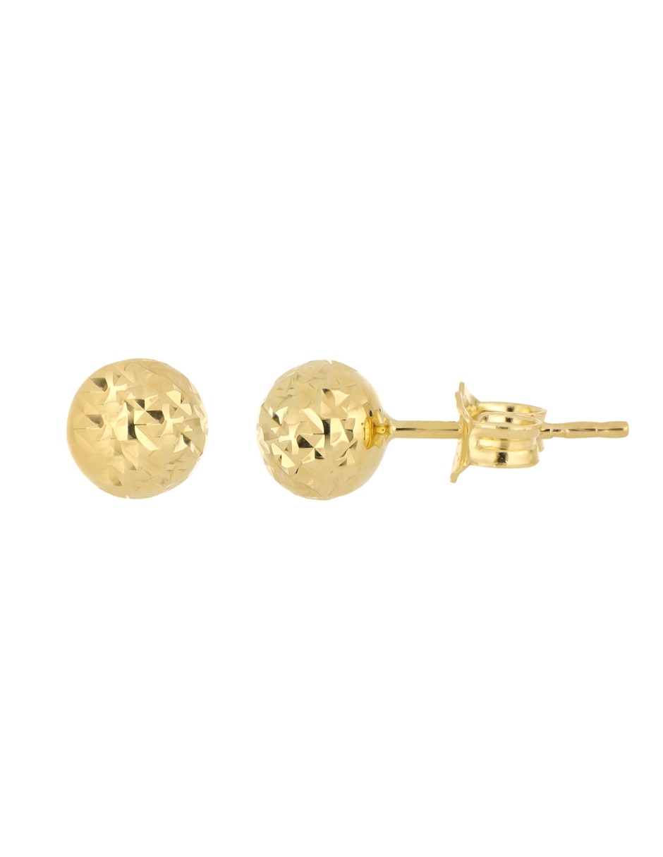 Broqueles de bola de oro amarillo 14 k con acabado diamantado Broqueles de bola de oro amarillo 14 k con acabado diamantado