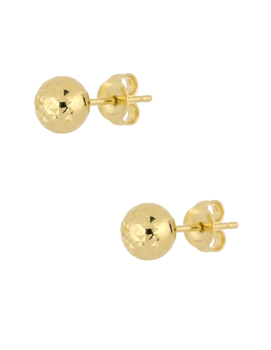 Broqueles de bola de oro amarillo 14 k con acabado diamantado 2