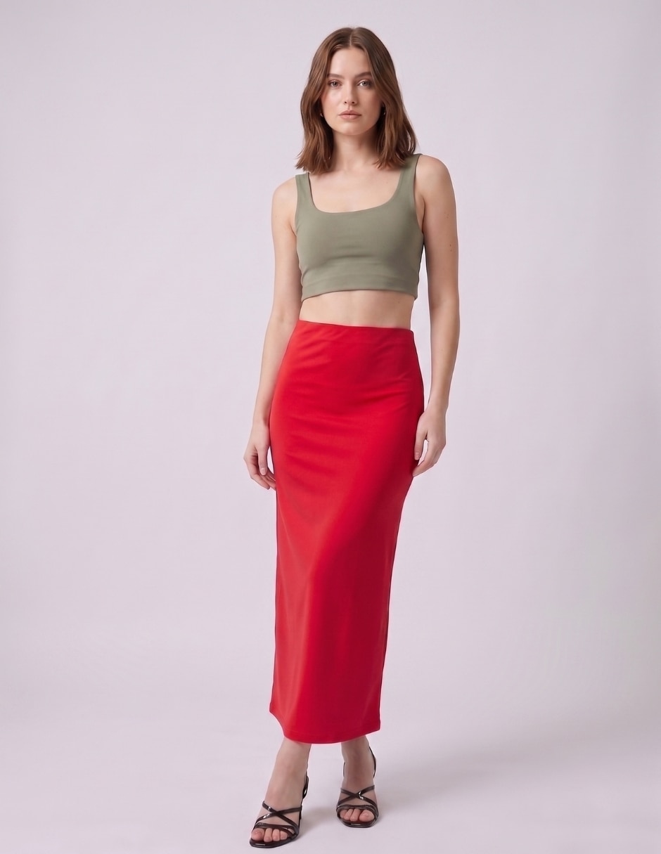 Falda largo yaretni moda a la cintura alta