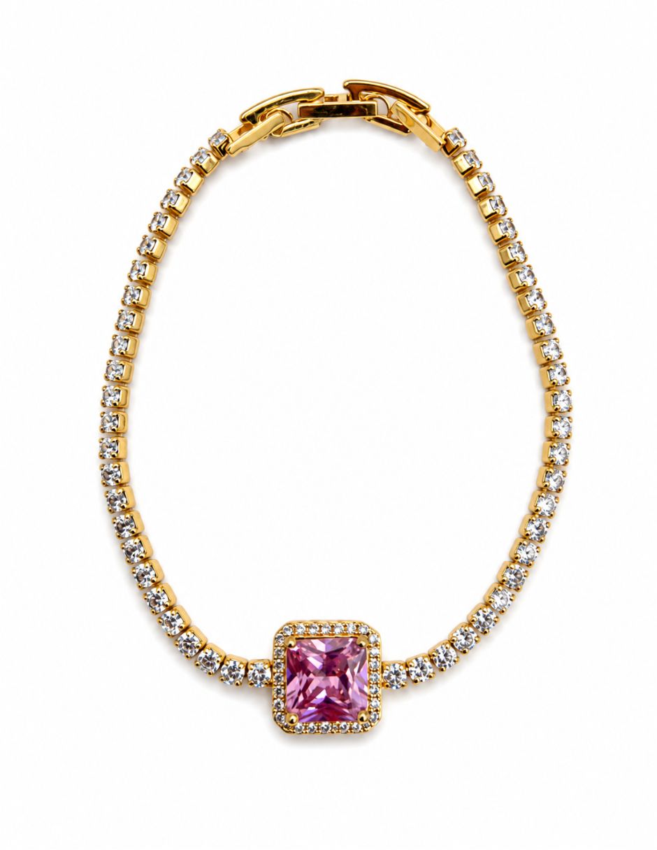 Pulsera de oro laminado con zirconia cúbica 14 K acabado brillante Pulsera de oro laminado con zirconia cúbica 14 K acabado brillante